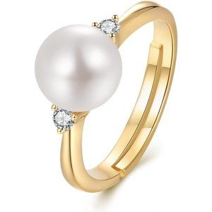Swjewel 925 Sterling Silver Pearl Ring Gold Plated Hollow Design 6mm-6MM- 8MMA-G
